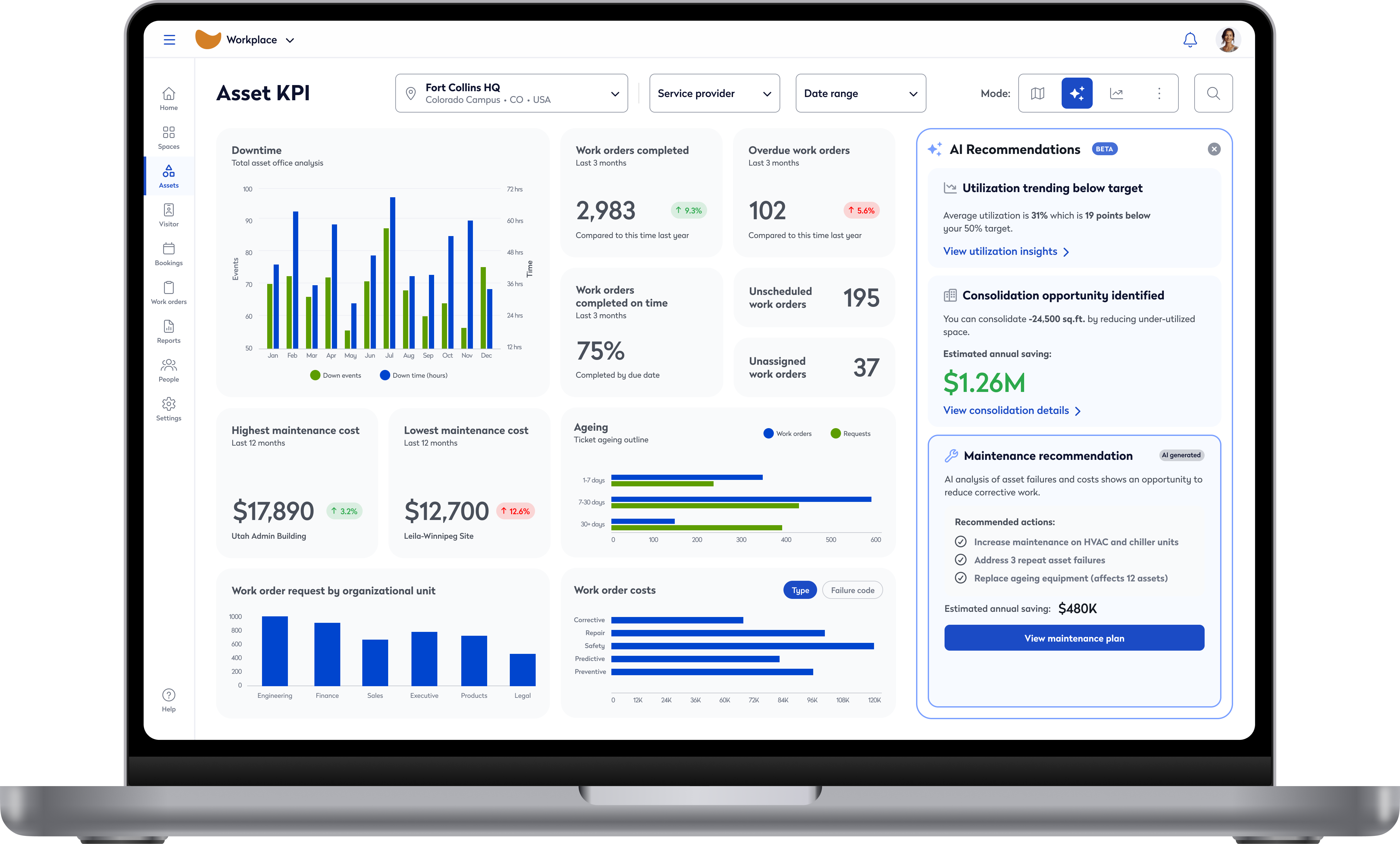 Facilities & Maintenance Agent dashboard on laptop