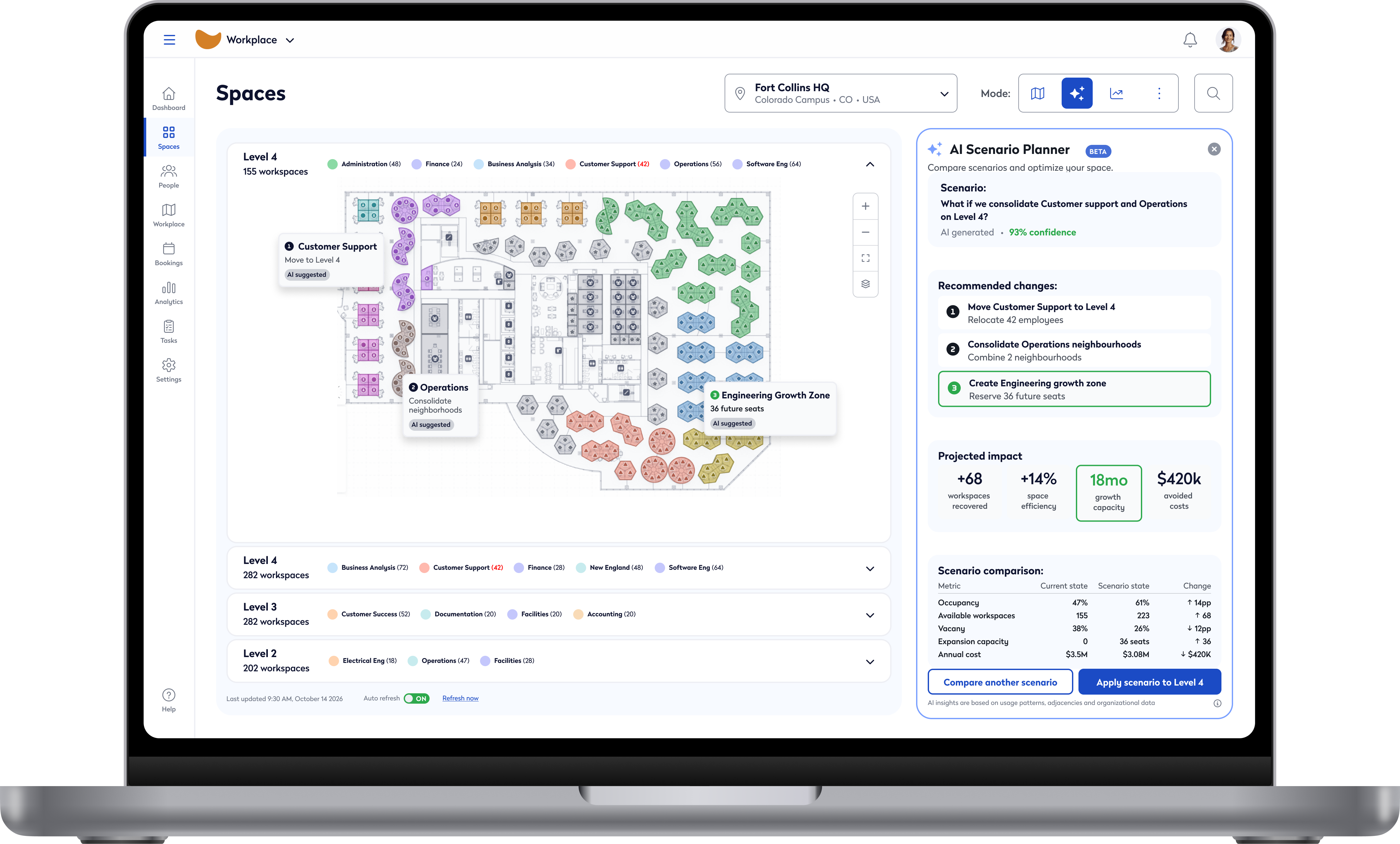 Space Planning Agent dashboard on laptop
