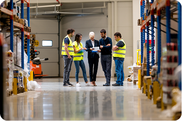 Executive leaders in warehouse