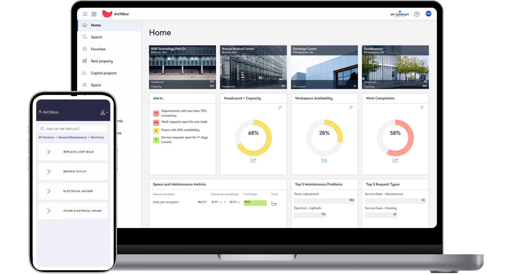 Eptura Archibus app on laptop and phone