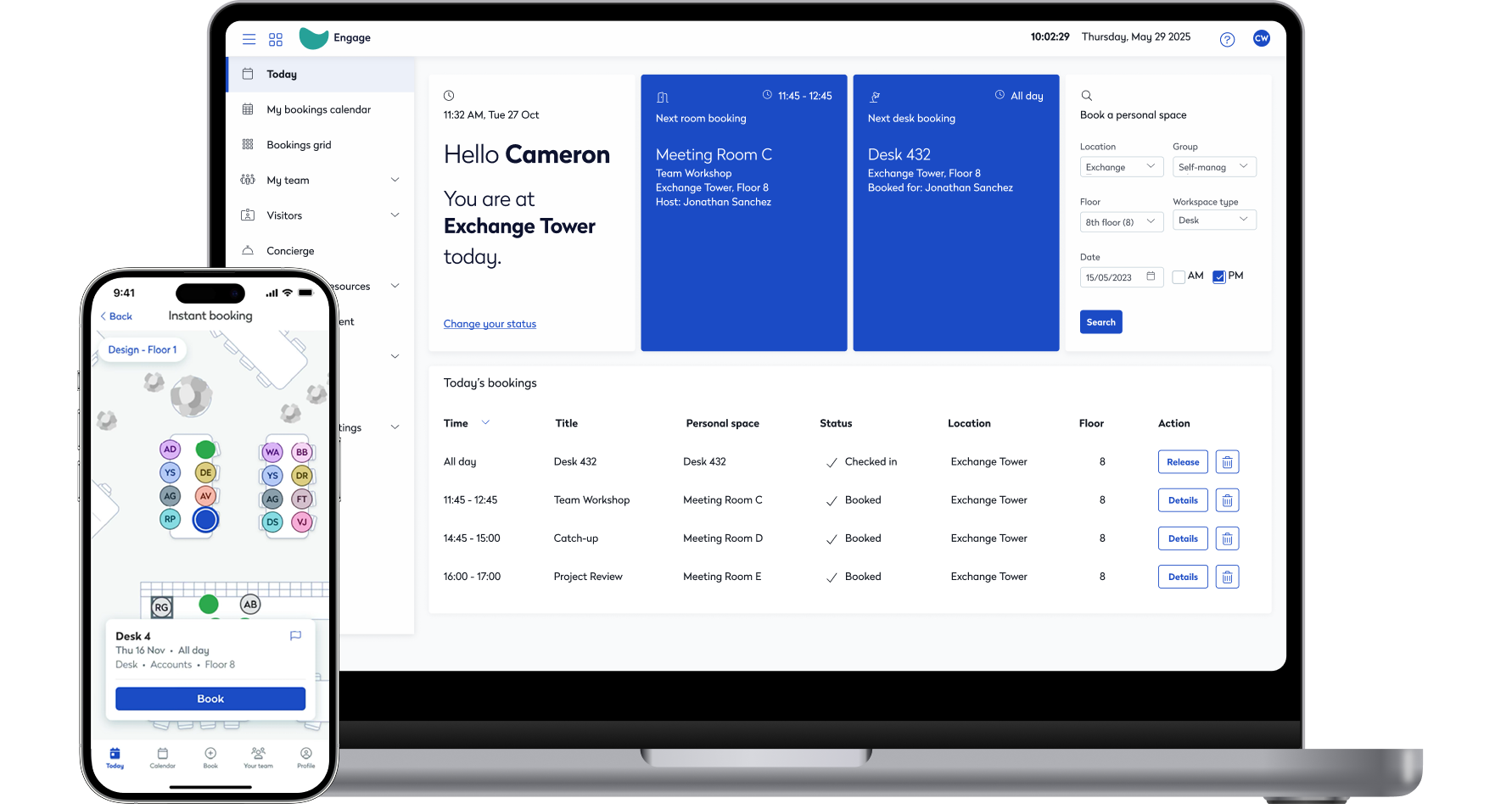 Eptura Engage app on laptop and phone