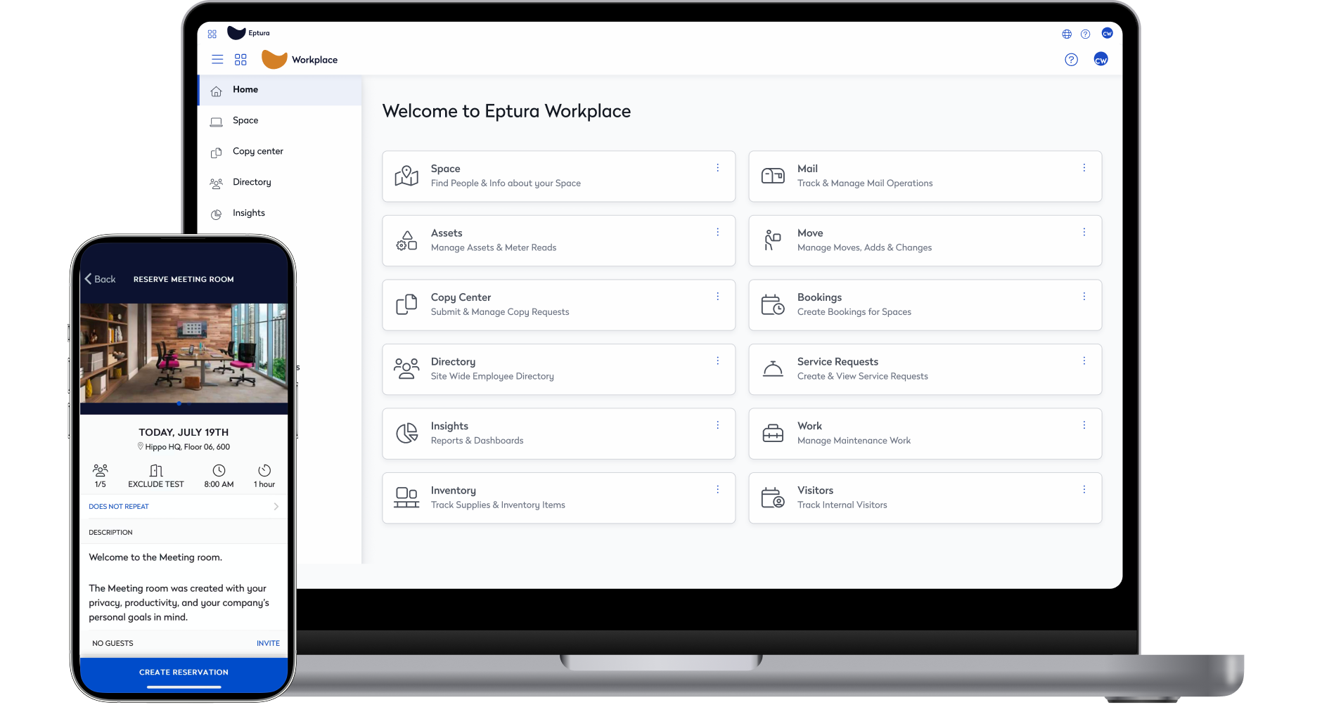 Eptura Workplace app on laptop and phone