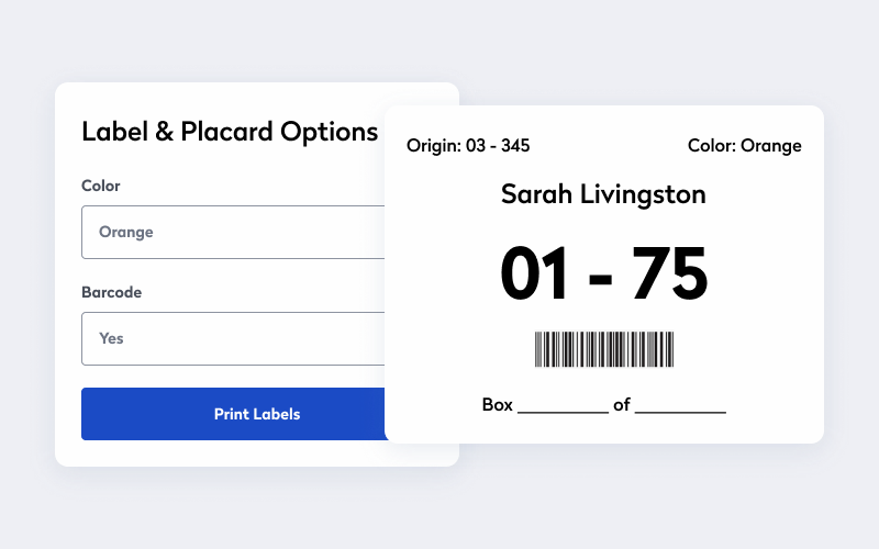service request and box label examples