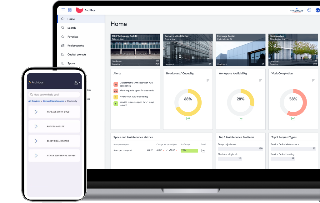 Eptura Archibus app on laptop and phone