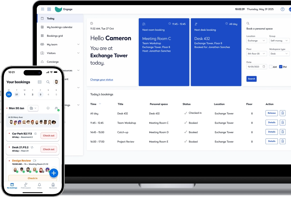 Eptura Engage app on laptop and phone