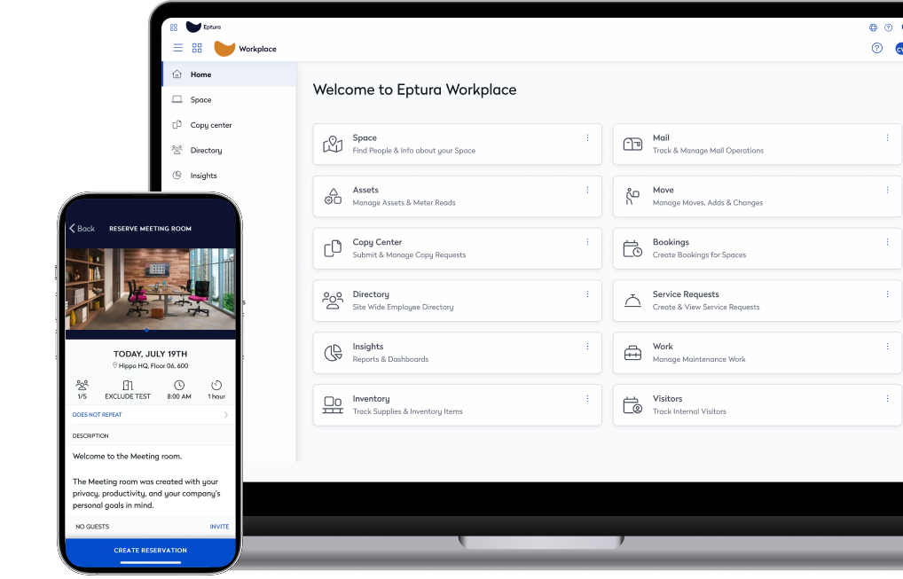 Eptura Workplace app on laptop and phone